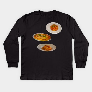 Pizza penne pasta and spaghetti bolognese Kids Long Sleeve T-Shirt